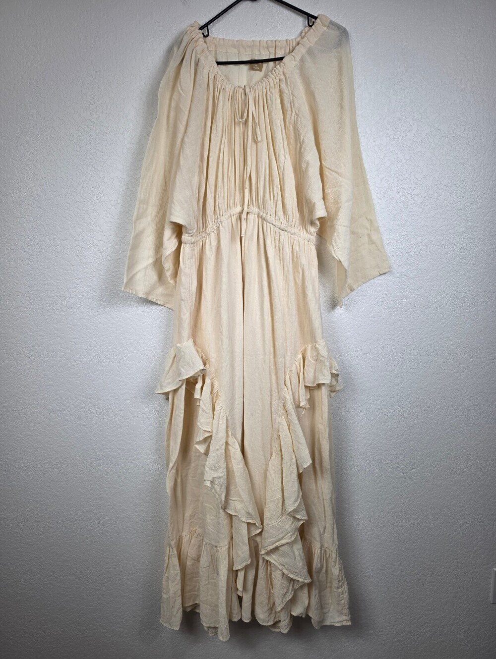 Free People Free-Est Cream Cotton Ruffle Maxi Dress Size Large